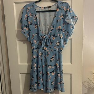 Floral Blue romper with Tie Front
